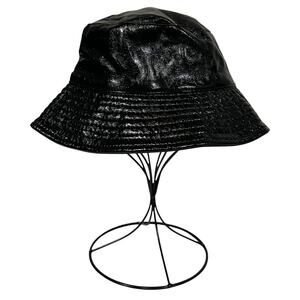 Anthropologie Women’s Bucket Hat Vegan Faux Patent Leather Black Shiny One Size